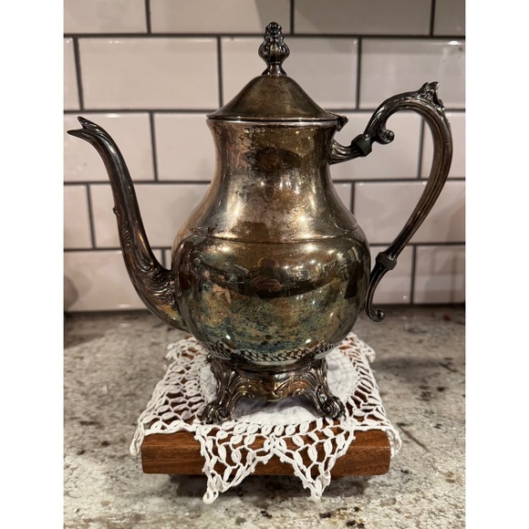 Unbranded Other - Vintage Ornate Silver Plated Footed Teapot Hinged Lid Victorian Style Tarnished